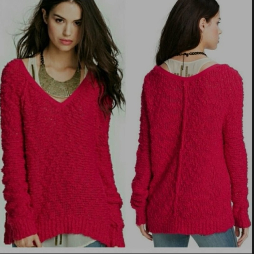 Free People Red V-Neck Sweater